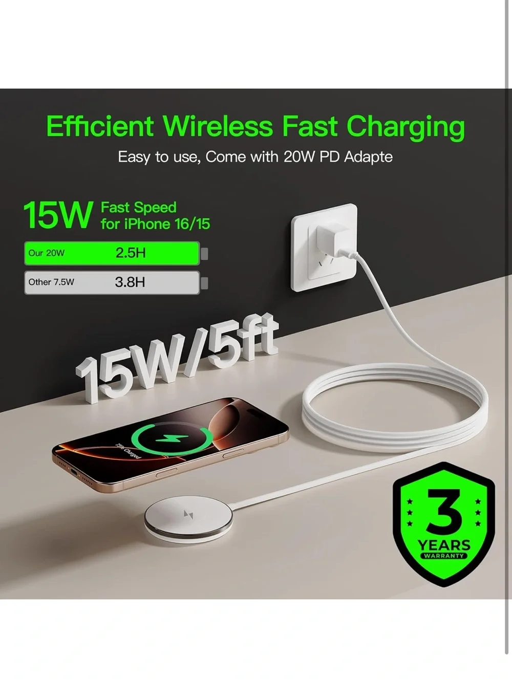Magnetic Wireless Charger Duo with USB-C PD Adapters - White